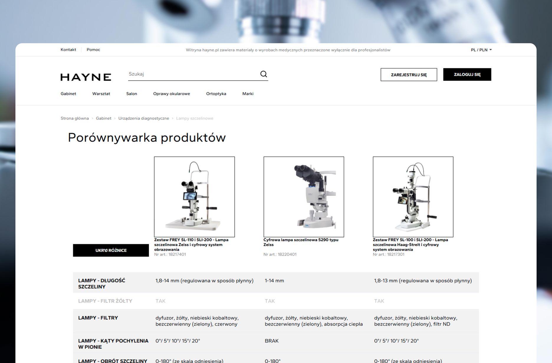 Intuicyjna analiza atrybutów produktów, dzięki porównywarce wdrożonej w HAYNE