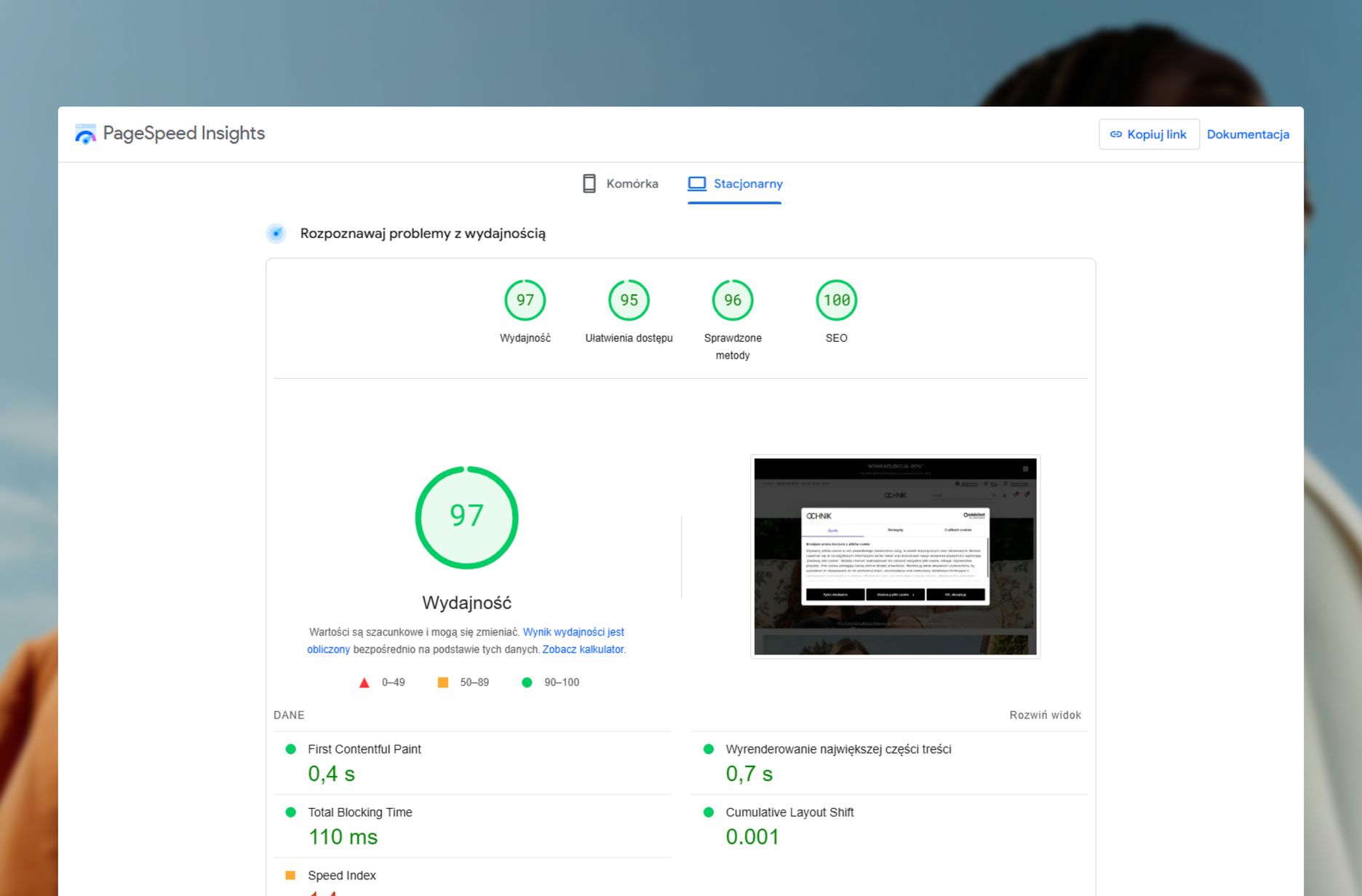 Wyniki optymalizacji platformy i wpływ na PageSpeed Insights